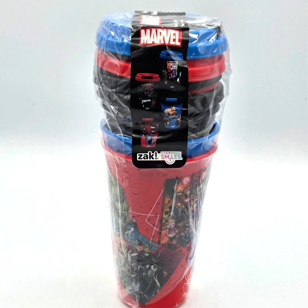Marvel 4 Pack Reuseable 16.5 Oz. Cups‎ With Lids By Zak New